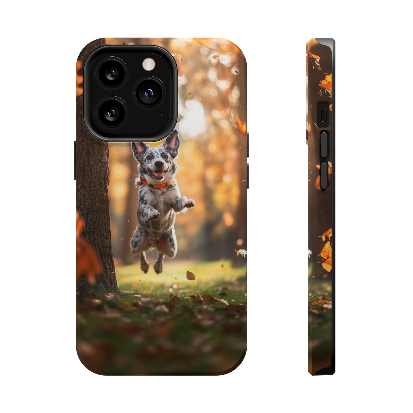 Energetic Blue Heeler Forest Pup MagSafe iPhone Case – Durable Outdoor-Inspired Design