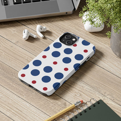 Bold Navy & Red Polka Dot Pattern – iPhone Case