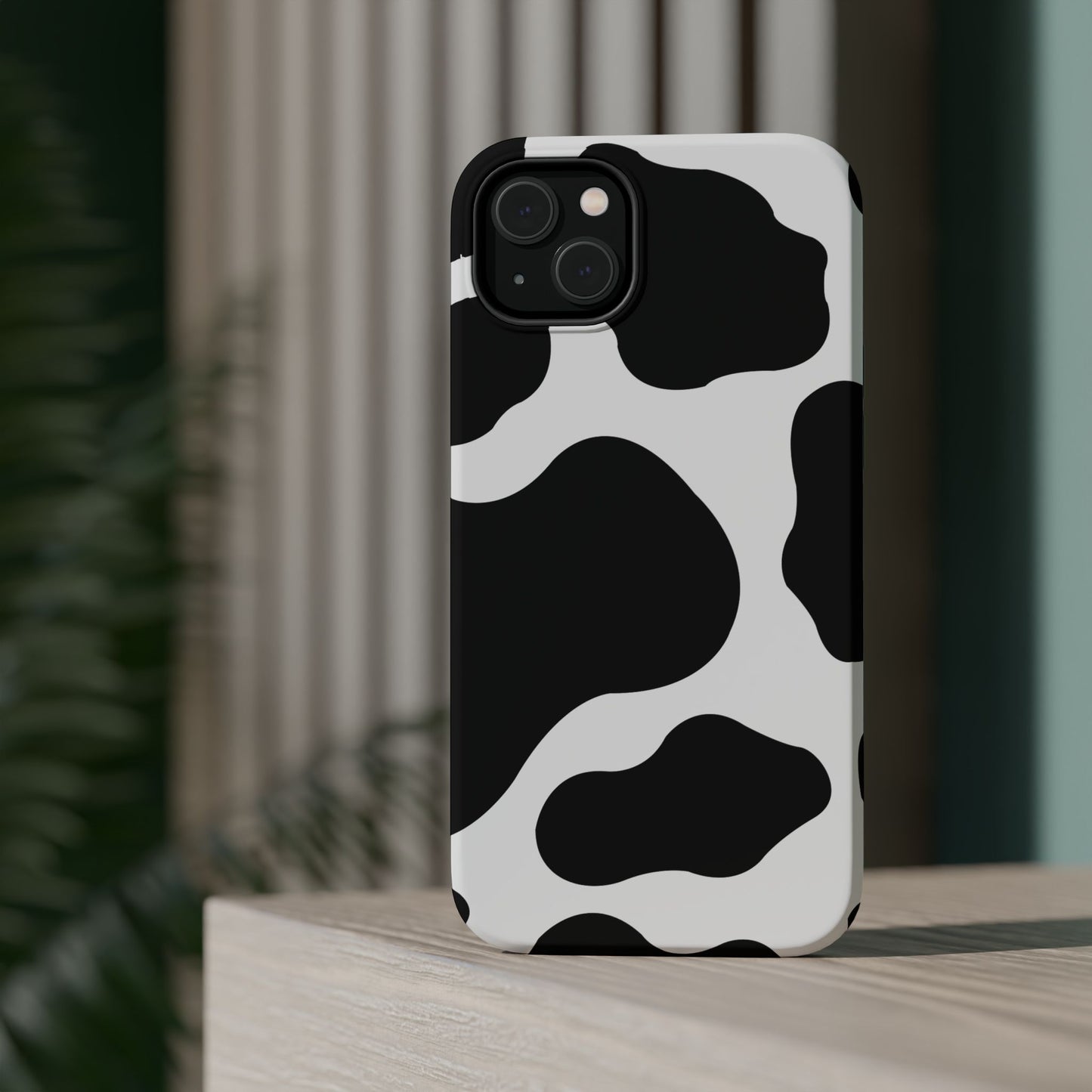 Chic Cow Print Tough Magsafe iPhone Case – Trendy Monochrome Animal Pattern with Dual-Layer Protection