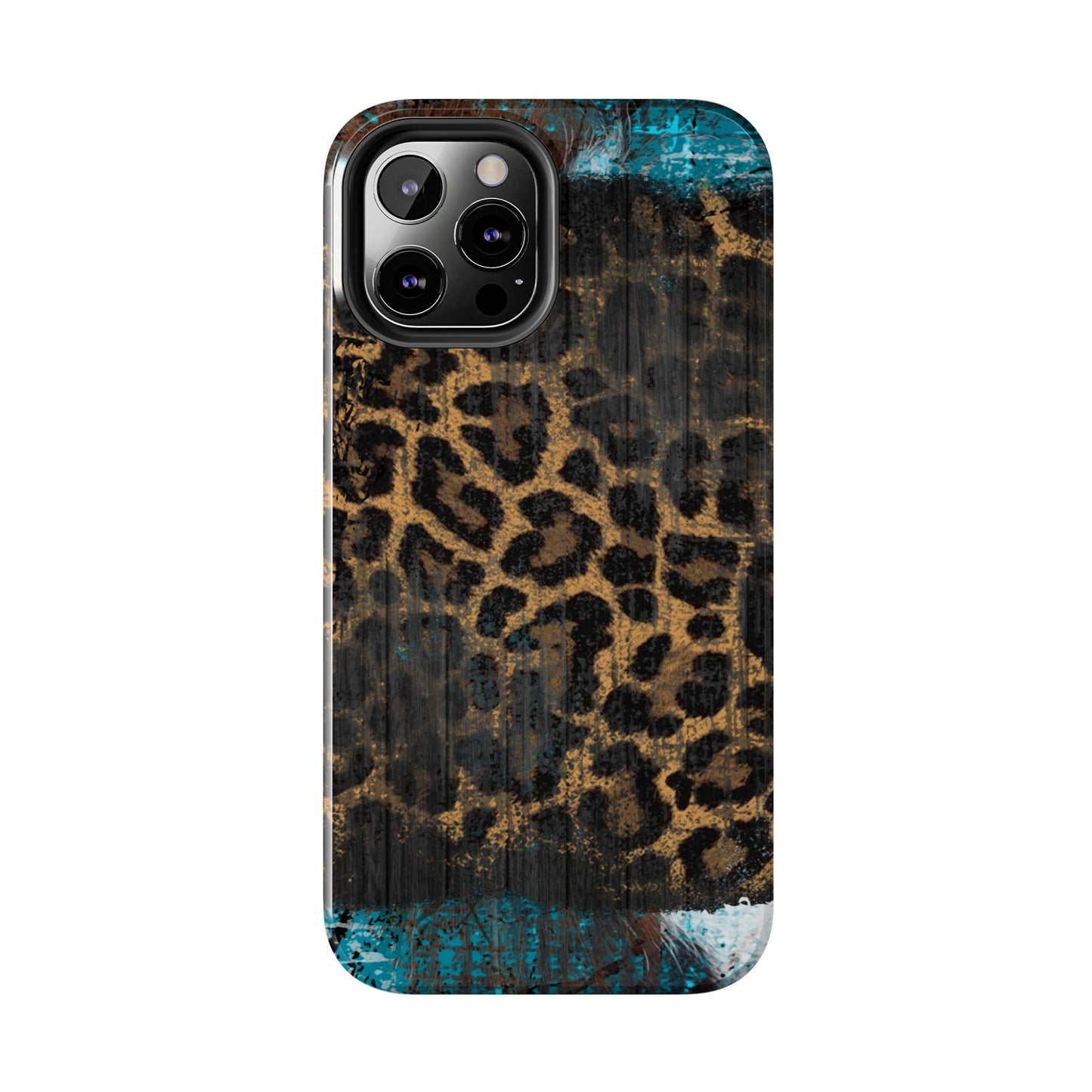 Boho Leopard and Turquoise Tough iPhone Case – Rustic Western Design with Dual-Layer Protection