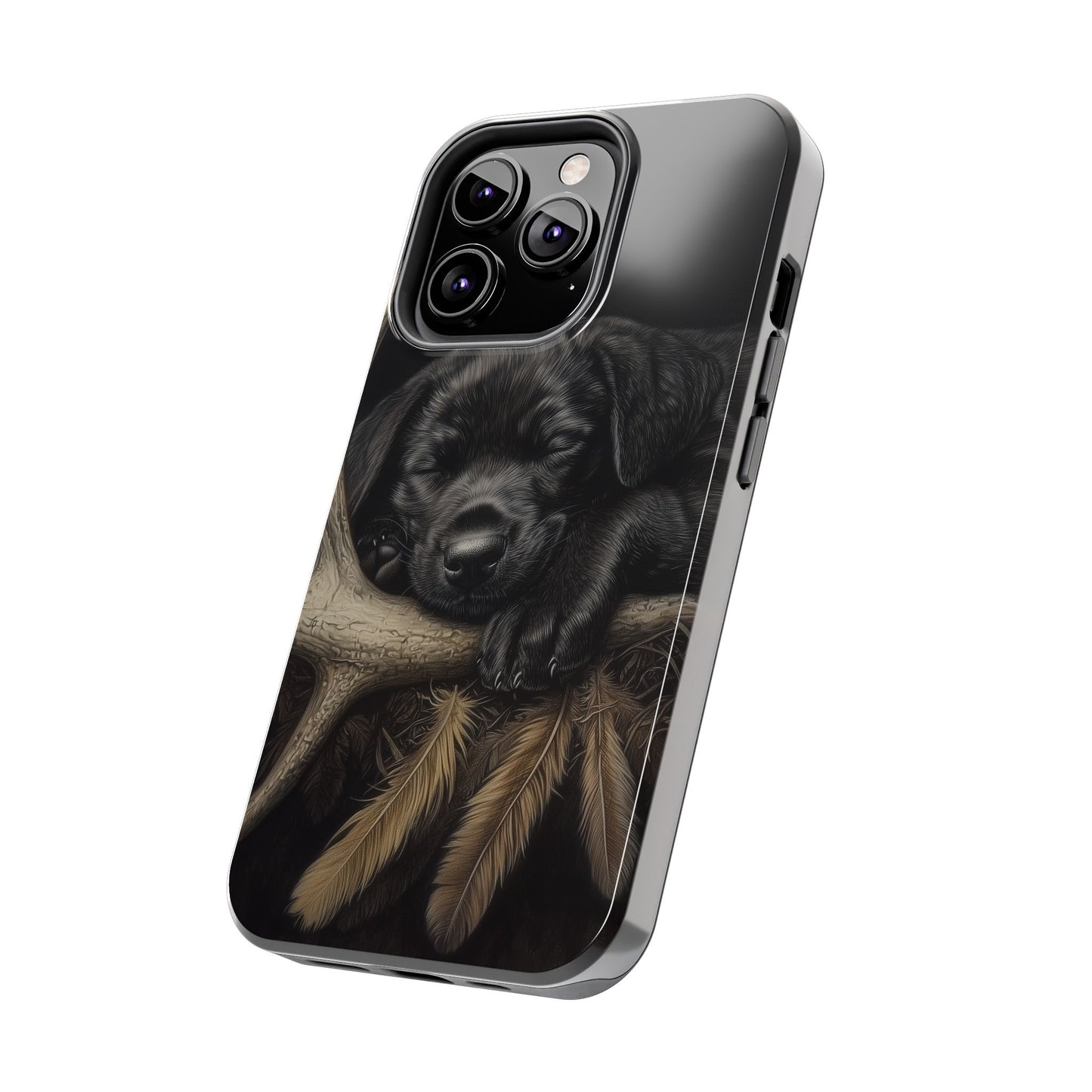 Adorable Black Labrador Puppy on Feathers iPhone Case