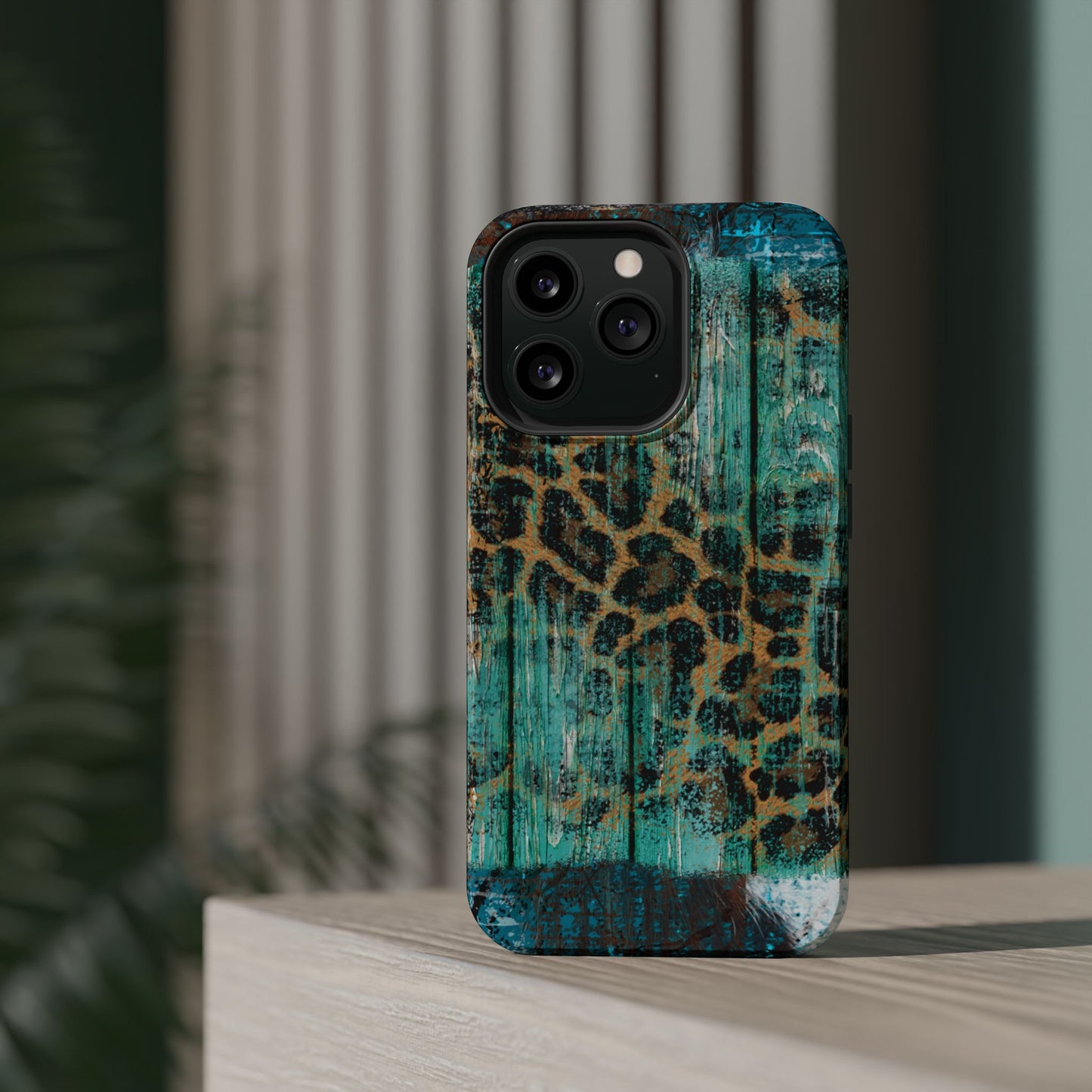 Turquoise Rustic Leopard Wood - MagSafe  iPhone Series Case