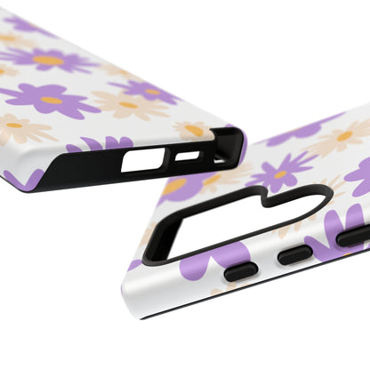 Retro Daisy Flower Samsung Galaxy Case – Pastel Purple & Cream Floral Design with Matte Finish