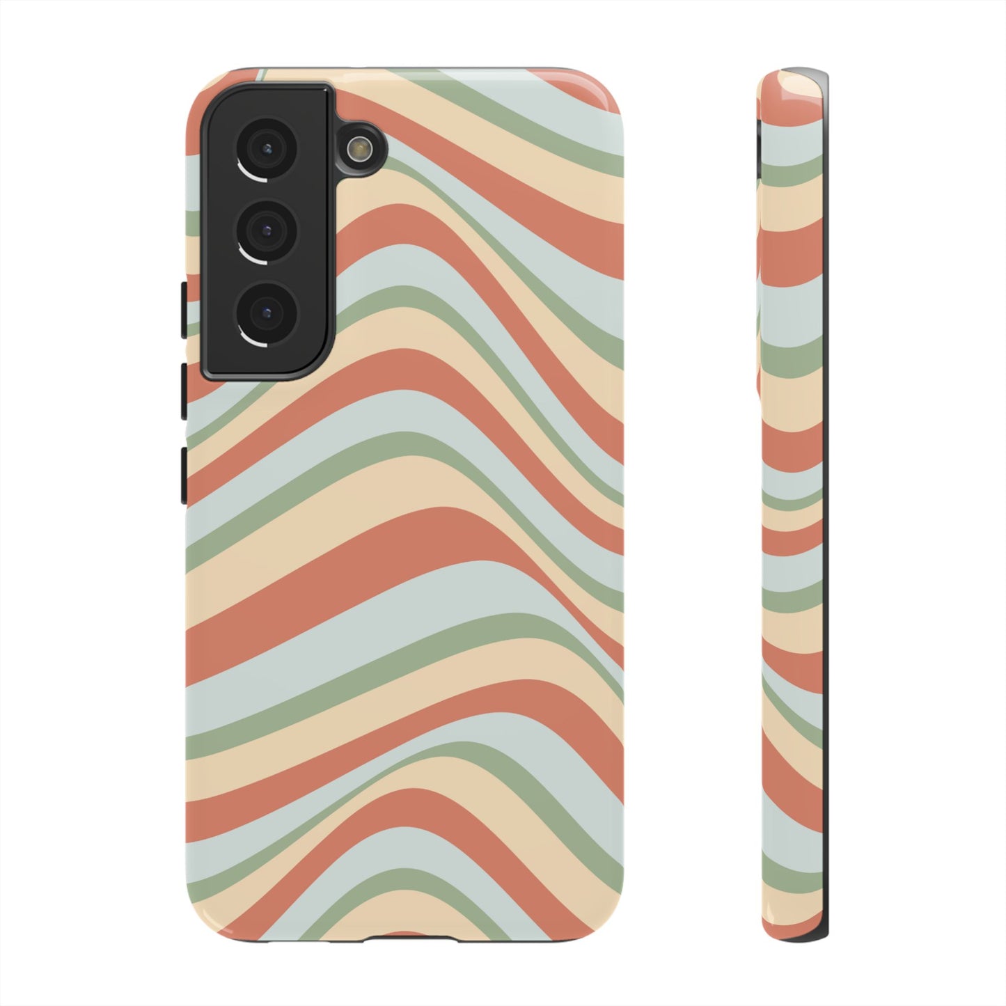 Vintage Earthy Waves Samsung Galaxy Case – Retro 70s-Inspired in Warm Green, Cream, and Rust