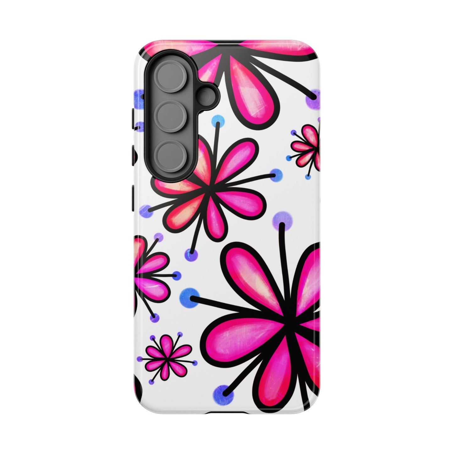 Pink Retro Bloom Samsung Galaxy Case – Ultra-Slim Design, Glossy Finish