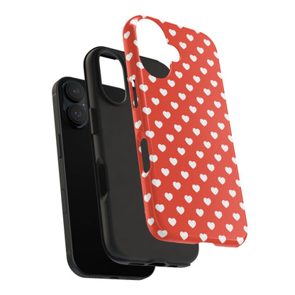 White Hearts on Red iPhone Case