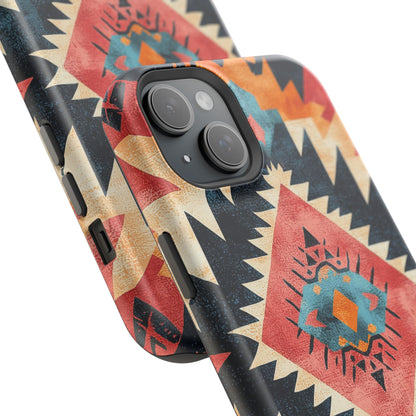 Bold Aztec Pattern Tough MagSafe iPhone Case – Vibrant Geometric Design, Dual-Layer Protection