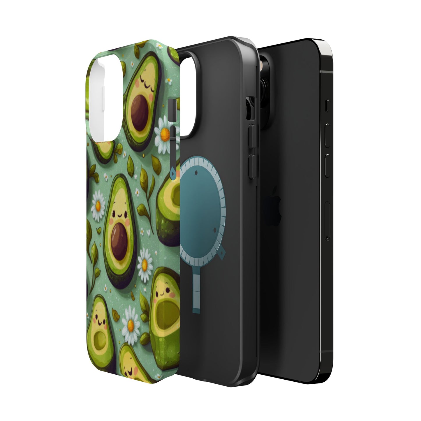 Cute Avocado MagSafe iPhone Case – Adorable Kawaii Avocados with Daisies, Shock-Resistant