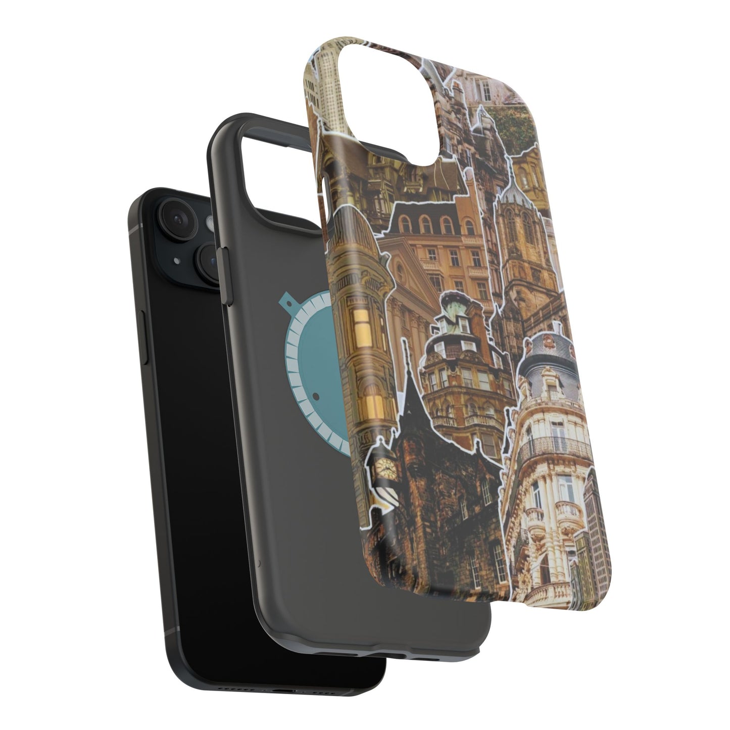 Vintage Architectural Collage MagSafe iPhone Case – Tough Dual-Layer Protection with Matte Finish