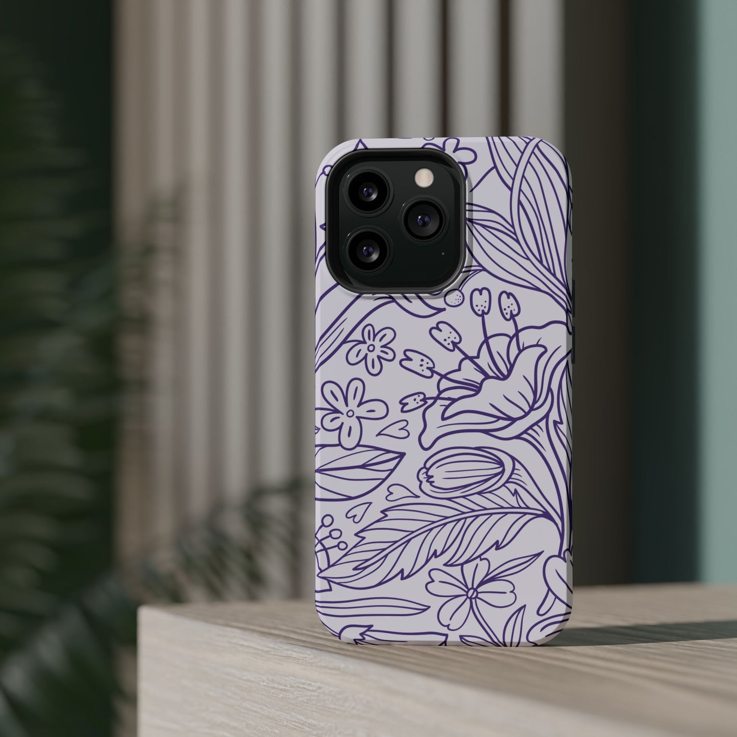 Lavender Floral Line Art Tough MagSafe iPhone Case – Minimalist Botanical Design with Dual-Layer Protection