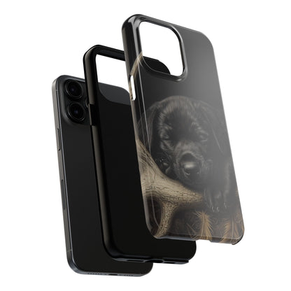 Adorable Black Labrador Puppy on Feathers iPhone Case