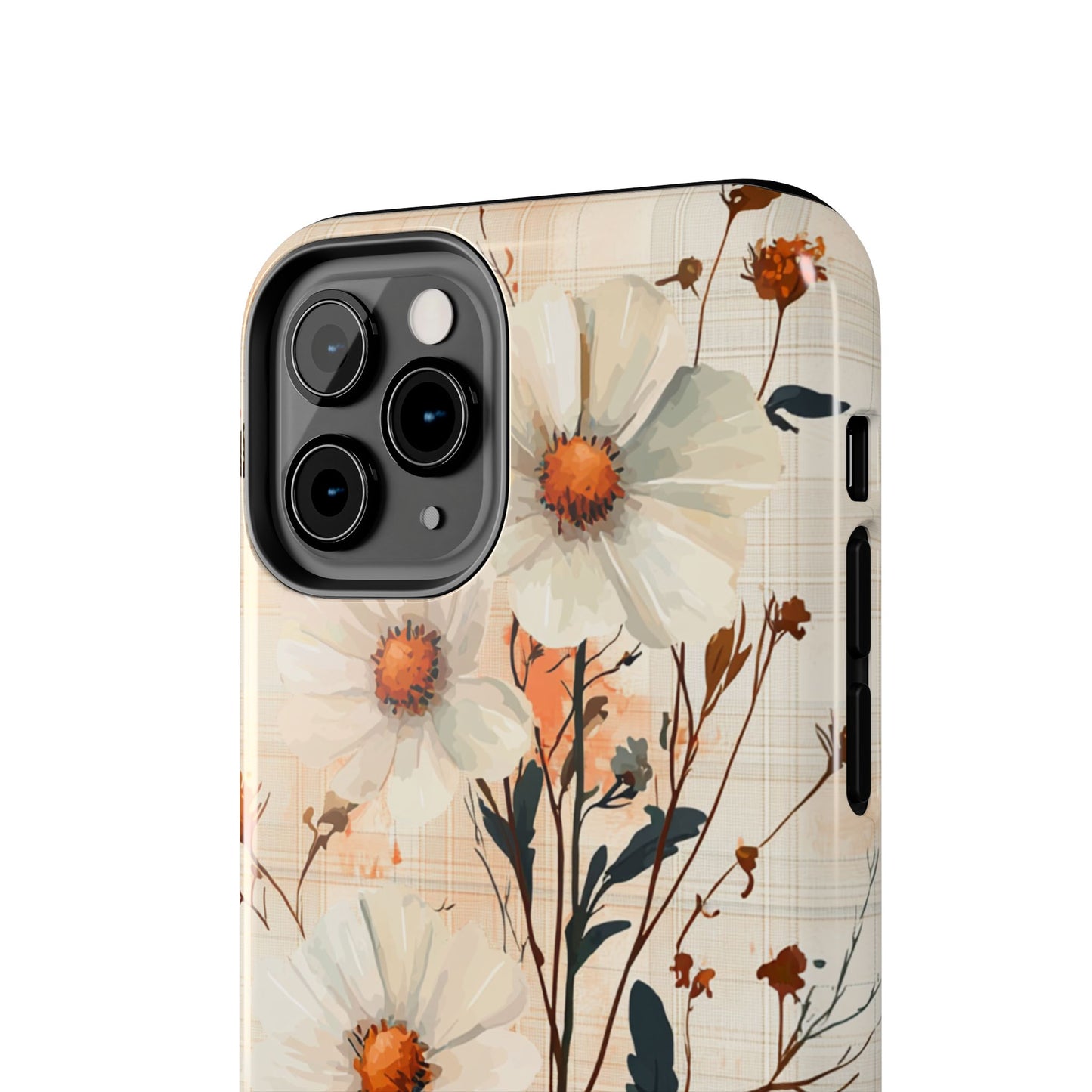 Pastel Orange Floral iPhone Case - Elegant Plaid Protective Cover