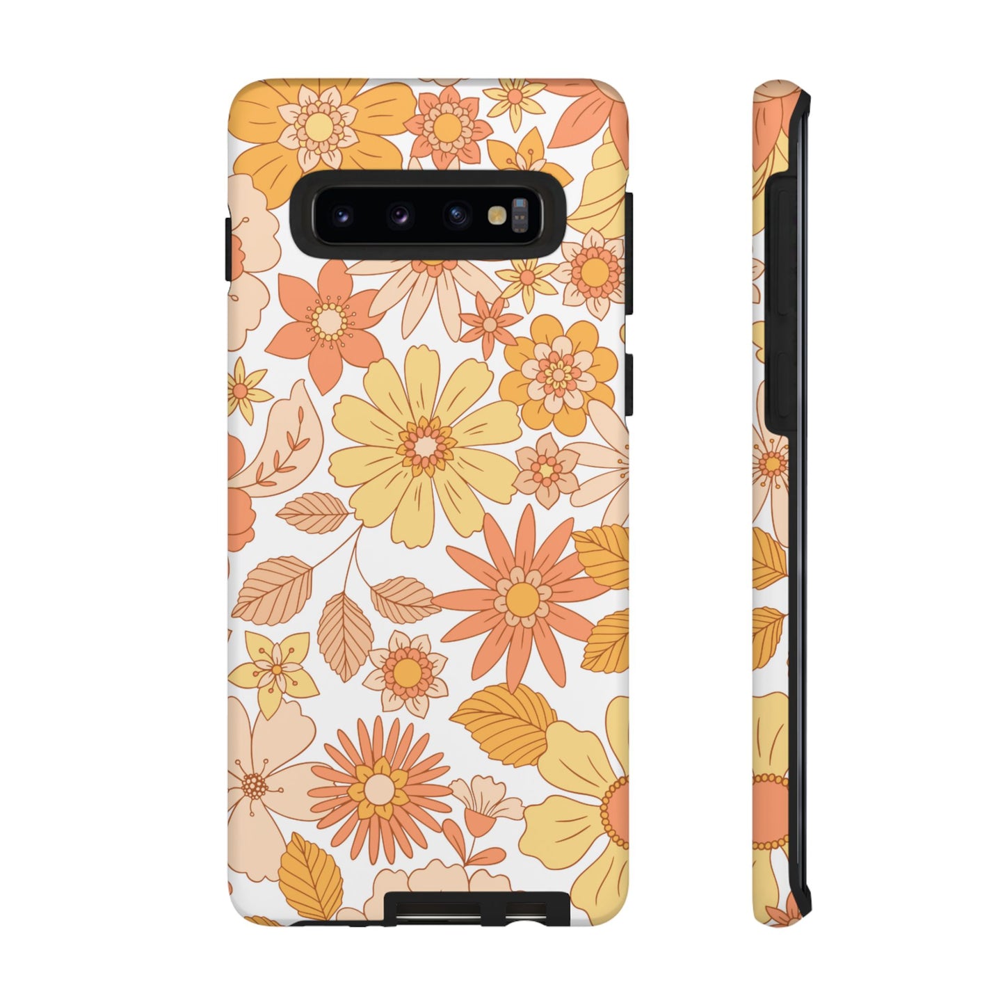 Vintage Floral Bloom Samsung Galaxy Case – Warm Orange & Yellow Retro Flower Design with Matte Finish