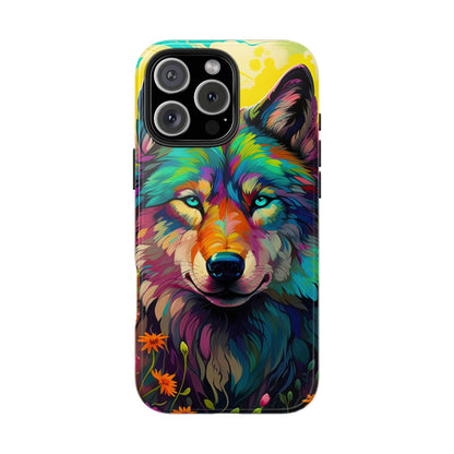 Rainbow Wolf in Bloom – iPhone Case with Vivid Nature Design