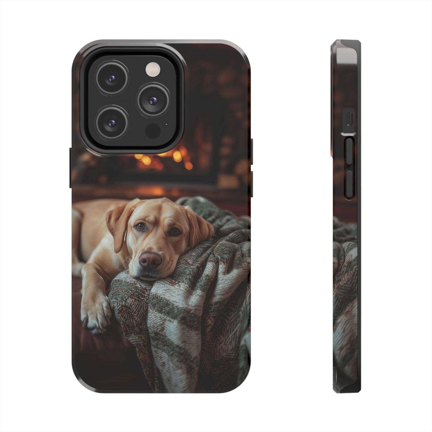 Cozy Labrador by Fireplace iPhone Case – Rustic Cabin Protective Cover