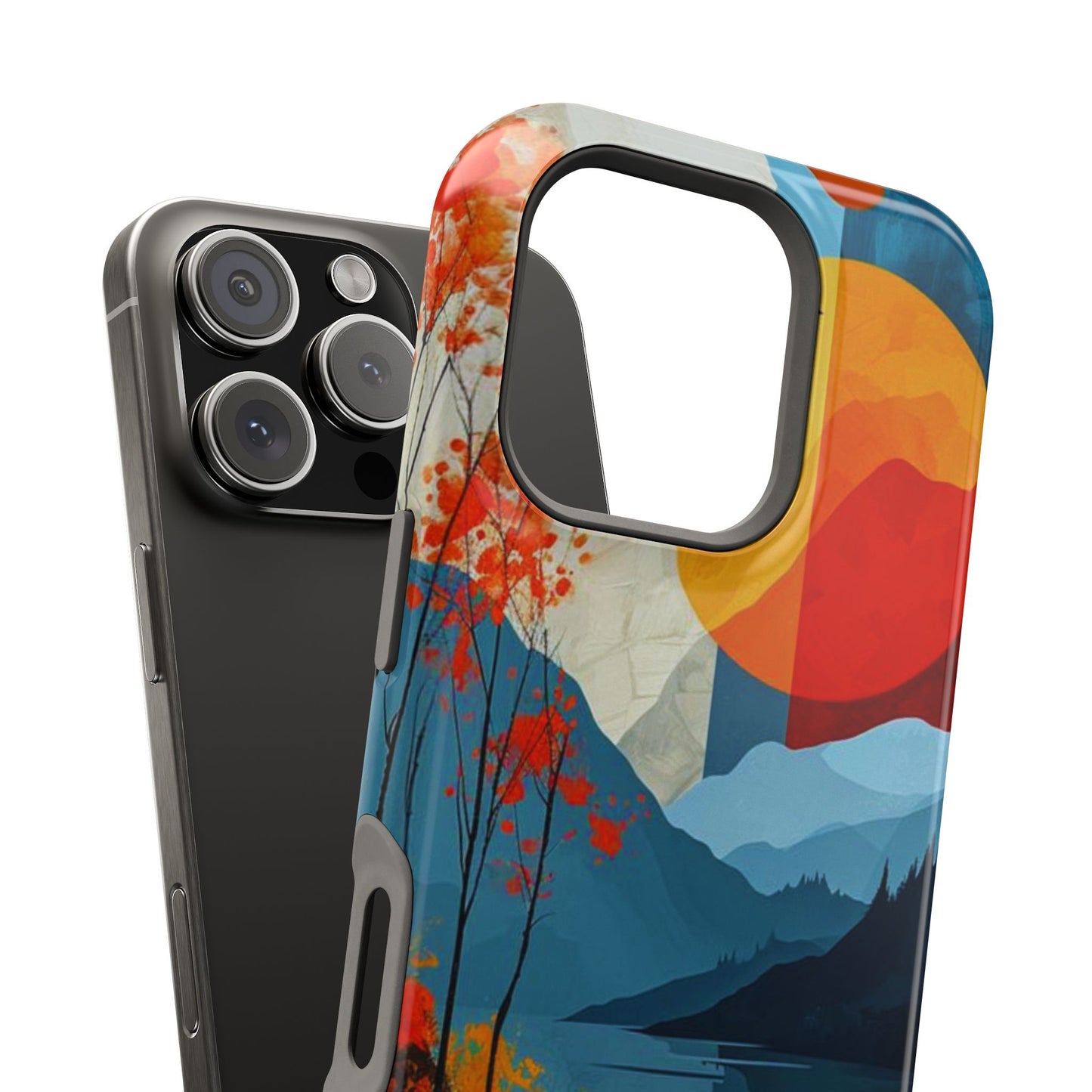 Abstract Autumn Landscape MagSafe iPhone Case – Bold Colorful Sunset Design, Dual-Layer Protection