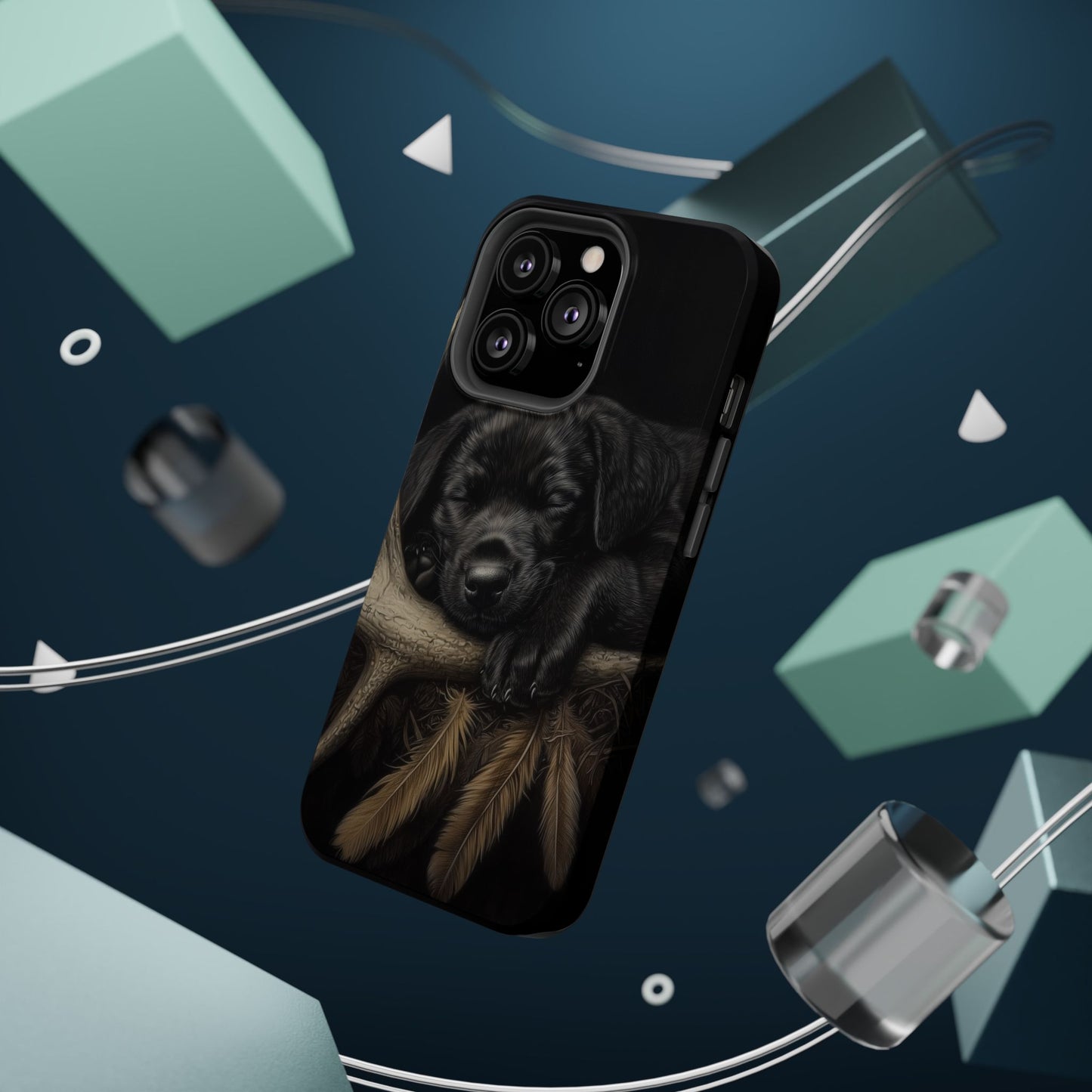 Adorable Black Labrador Puppy on Feathers MagSafe iPhone Case