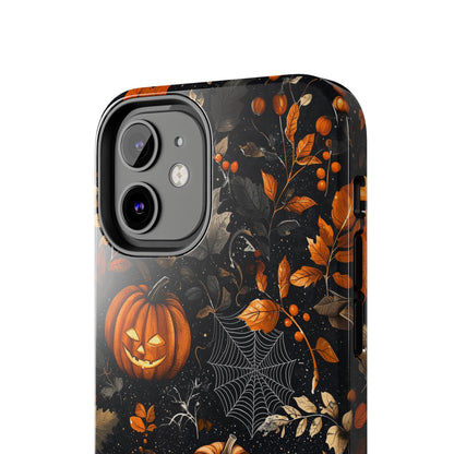 Elegant Halloween iPhone Case – Pumpkin Jack - o' - Lanterns, Cobwebs & Autumn Foliage Design - BOGO Cases