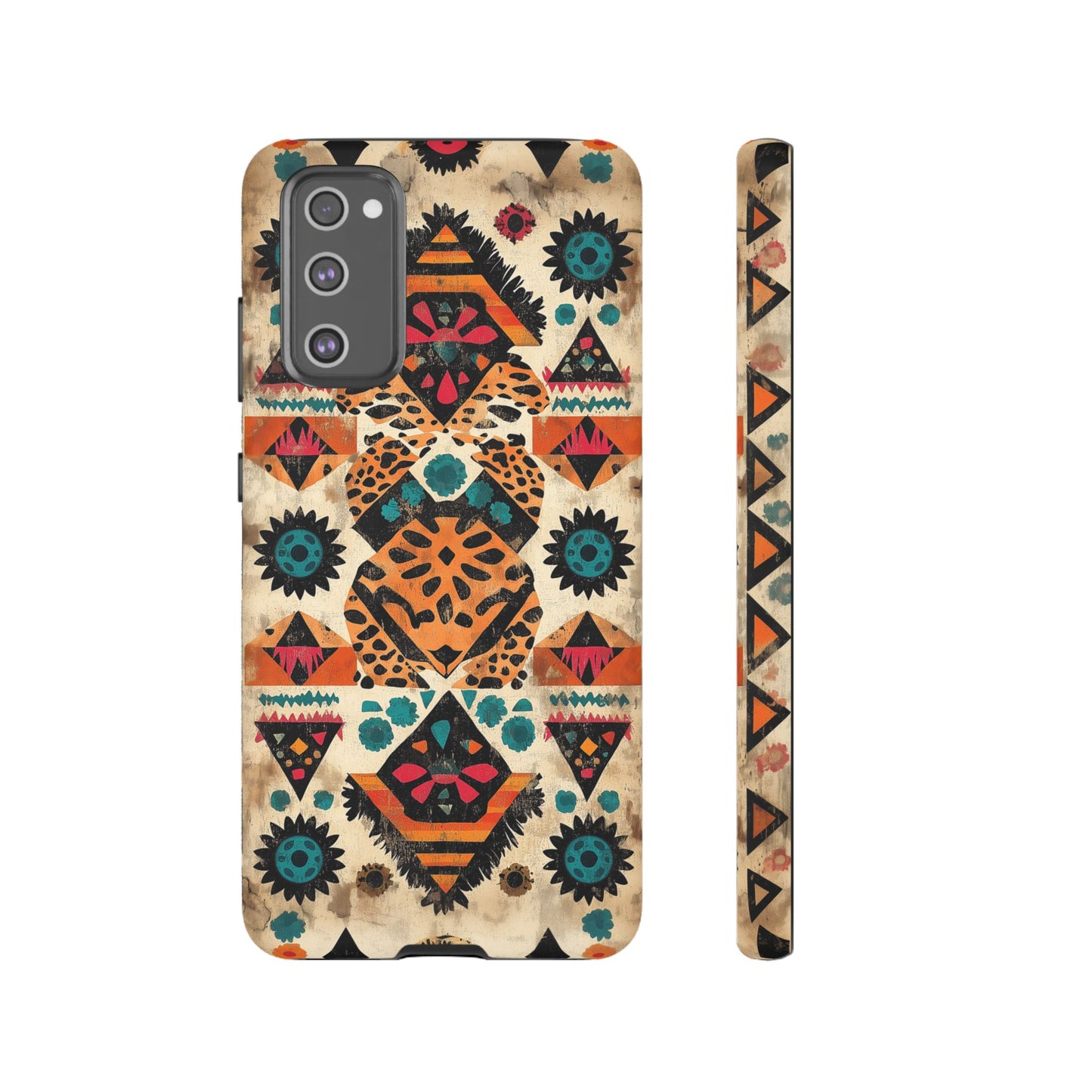 Bohemian Leopard & Tribal Floral Tough Samsung Galaxy Case – Vibrant Eclectic Design, Dual-Layer Protection