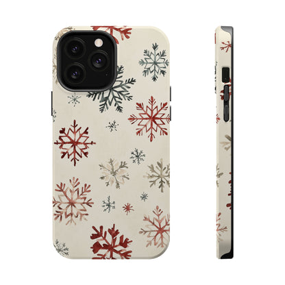 Vintage Red and Gray Snowflake Pattern – MagSafe iPhone Series Case