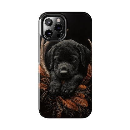 Charming Black Labrador Puppy on Feathers iPhone Case