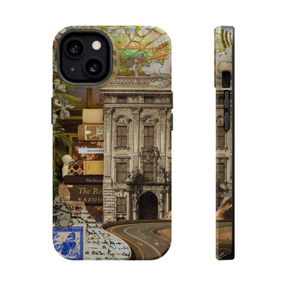 Whimsical Road Trip Collage MagSafe iPhone Case – Dual-Layer Protection with Vintage Art and Adventure Design