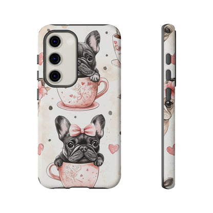 French Bulldogs in Teacups Samsung Galaxy Case – Cute Dog Design with Hearts & Bows, Shockproof & Slim