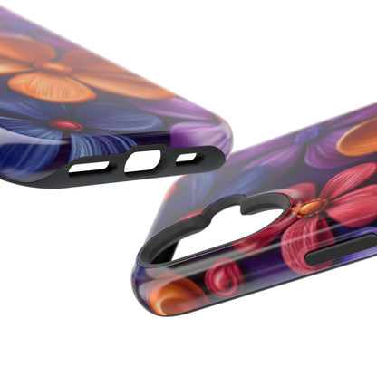 Bold Floral 3D MagSafe iPhone Case – Vivid Purple and Orange Flower Design, Shock-Resistant