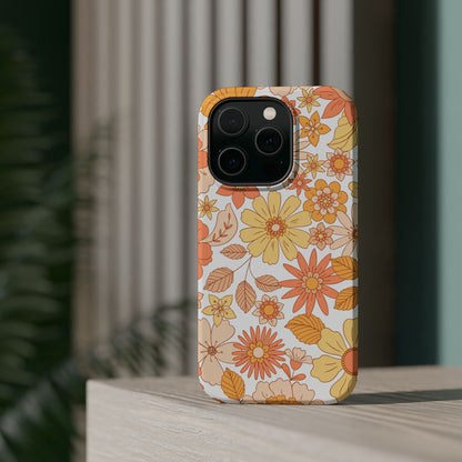 Vintage Floral Bloom MagSafe iPhone Case – Warm Orange & Yellow Retro Flower Design with Matte Finish