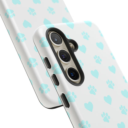 Samsung Galaxy Case - Aqua Paw Print & Heart Design