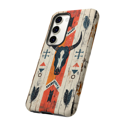 Rustic Western Bull Skull Tough Samsung Galaxy Case – Distressed Wood Design, Dual - Layer Protection - BOGO Cases