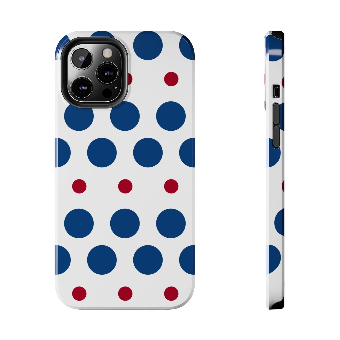 Bold Navy & Red Polka Dot Pattern – iPhone Case