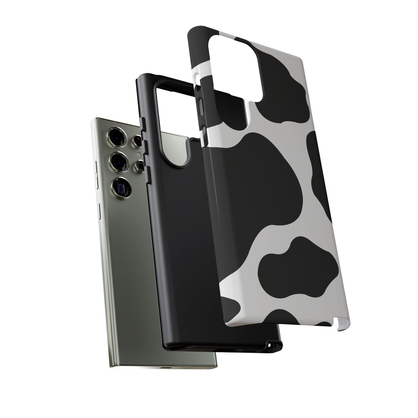 Chic Cow Print Tough Samsung Galaxy Case – Trendy Monochrome Animal Pattern with Dual-Layer Protection