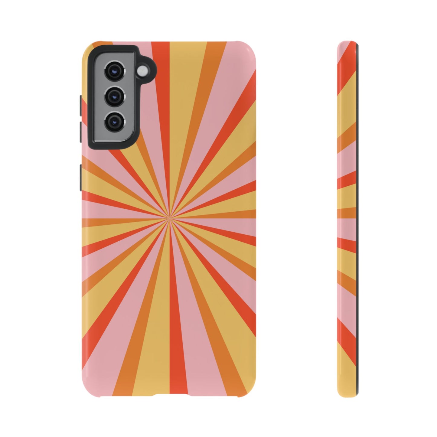 Bold Retro Sunburst Samsung Galaxy Case – Vibrant 70s-Inspired Rays in Orange, Pink, and Yellow