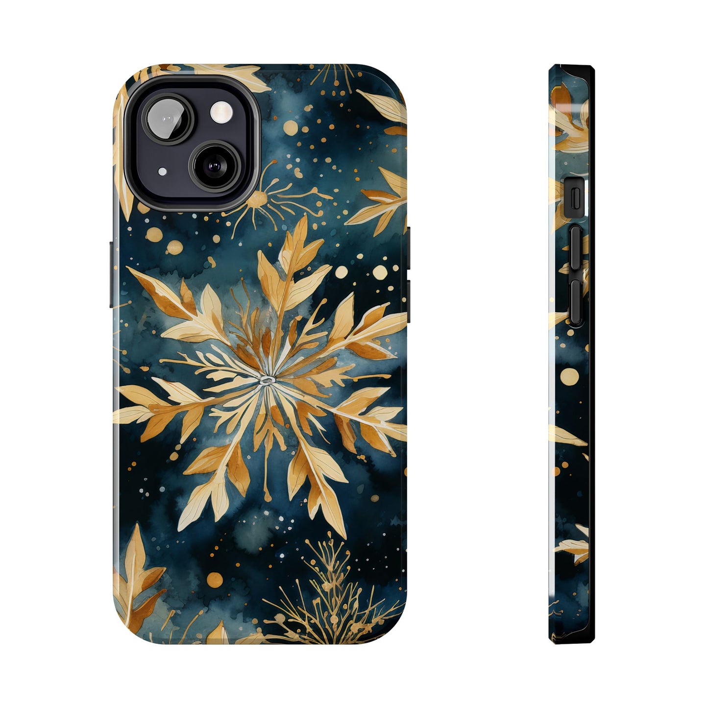 Gold Floral Snowflakes on Midnight Blue - iPhone Series Case