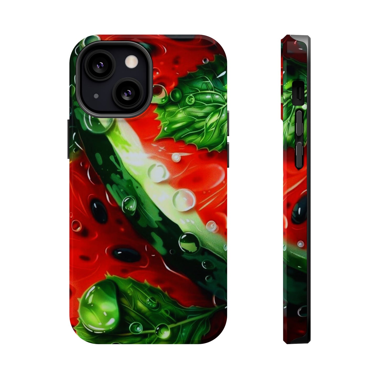 Juicy Watermelon & Mint MasSafe iPhone Case – Tough Dual-Layer, Vibrant Summer Design