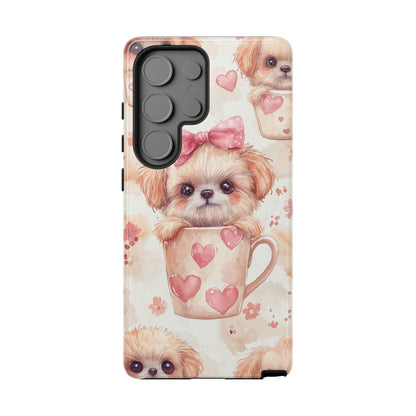 Adorable Puppy in Teacup Samsung Galaxy Case – Tough, Dual-Layer Protection with Cute Pink Bow Design