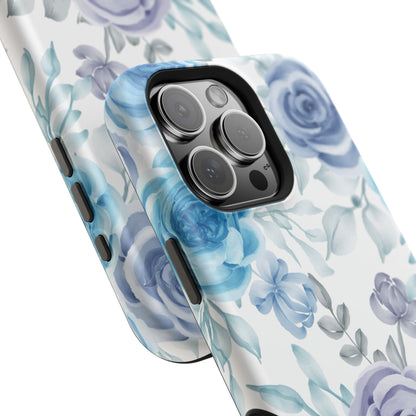 Elegant Blue & Violet Roses MagSafe Case – Artistic Floral Protection with Magnetic Charging Compatibility