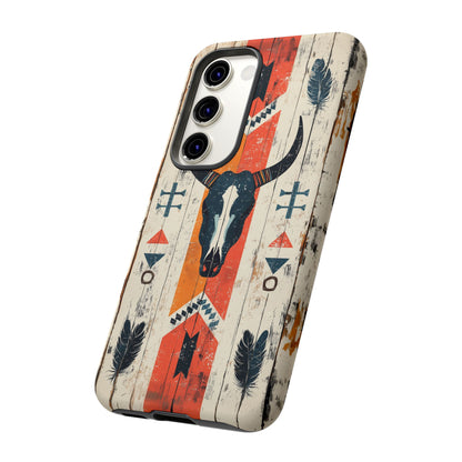 Rustic Western Bull Skull Tough Samsung Galaxy Case – Distressed Wood Design, Dual-Layer Protection