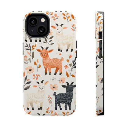 MagSafe iPhone Case: Smiley Goats & Dried Flowers – Vintage Charm