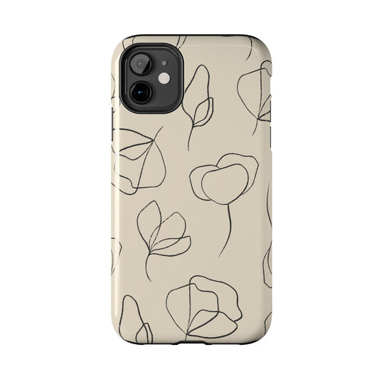 Minimalist Line Art Floral Tough iPhone Case – Elegant Abstract Design with Dual-Layer Protection