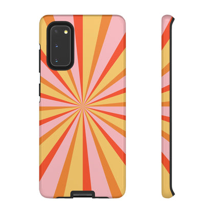 Bold Retro Sunburst Samsung Galaxy Case – Vibrant 70s-Inspired Rays in Orange, Pink, and Yellow