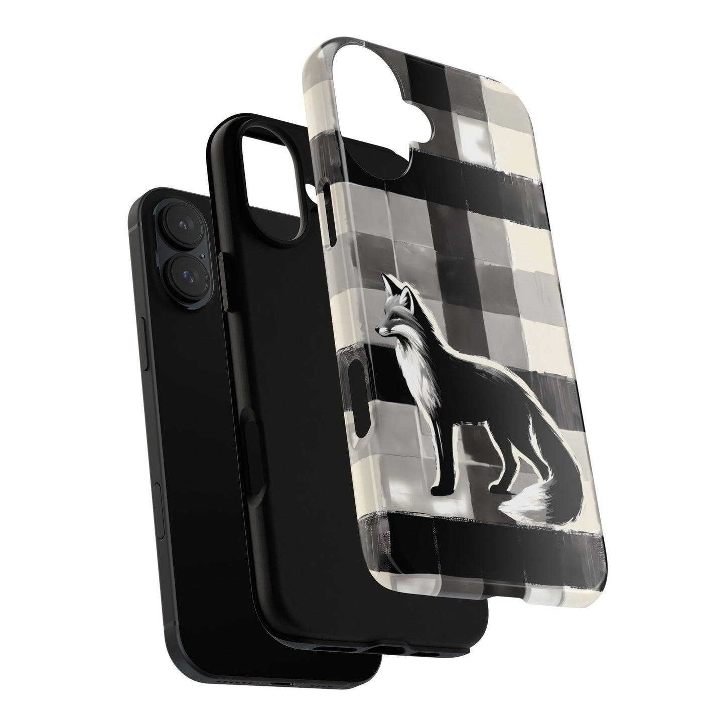 Black White Fox Phone Case - Monochrome Mystique