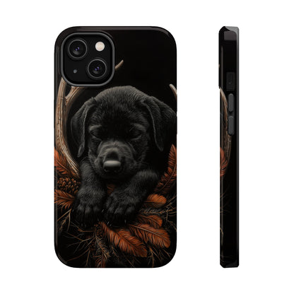 Charming Black Labrador Puppy on Feathers MagSafe iPhone Case