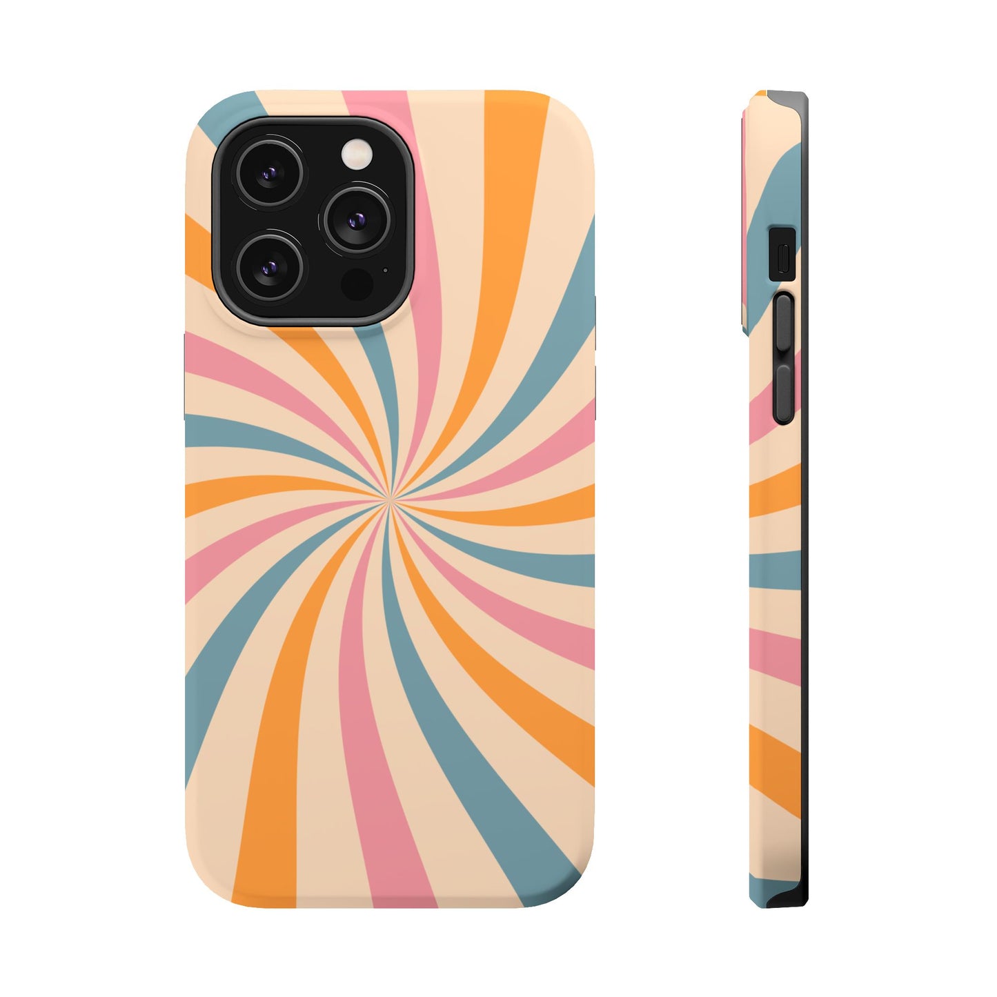 Retro Swirl Pattern MagSafe iPhone Case – Bold 70s Vibe in Pink, Orange, and Orange