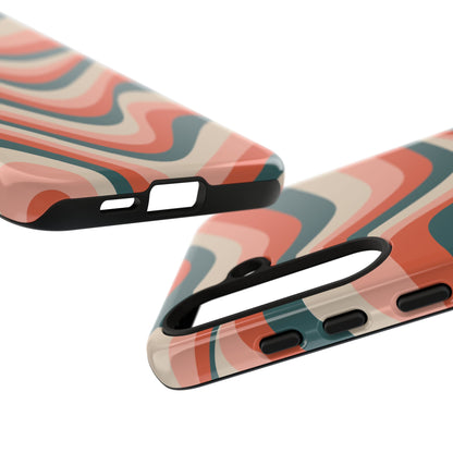 Groovy Waves Samsung Galaxy Case – Retro 70s-Inspired Stripes in Coral, Cream, and Teal