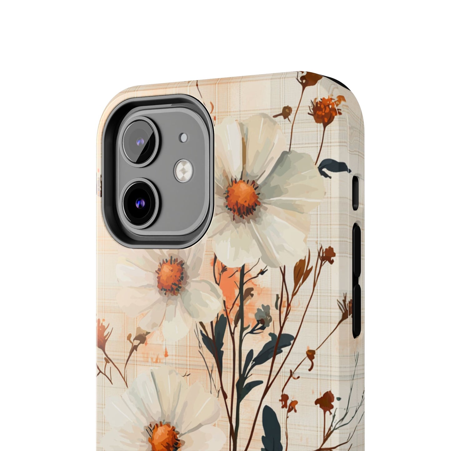 Pastel Orange Floral iPhone Case - Elegant Plaid Protective Cover