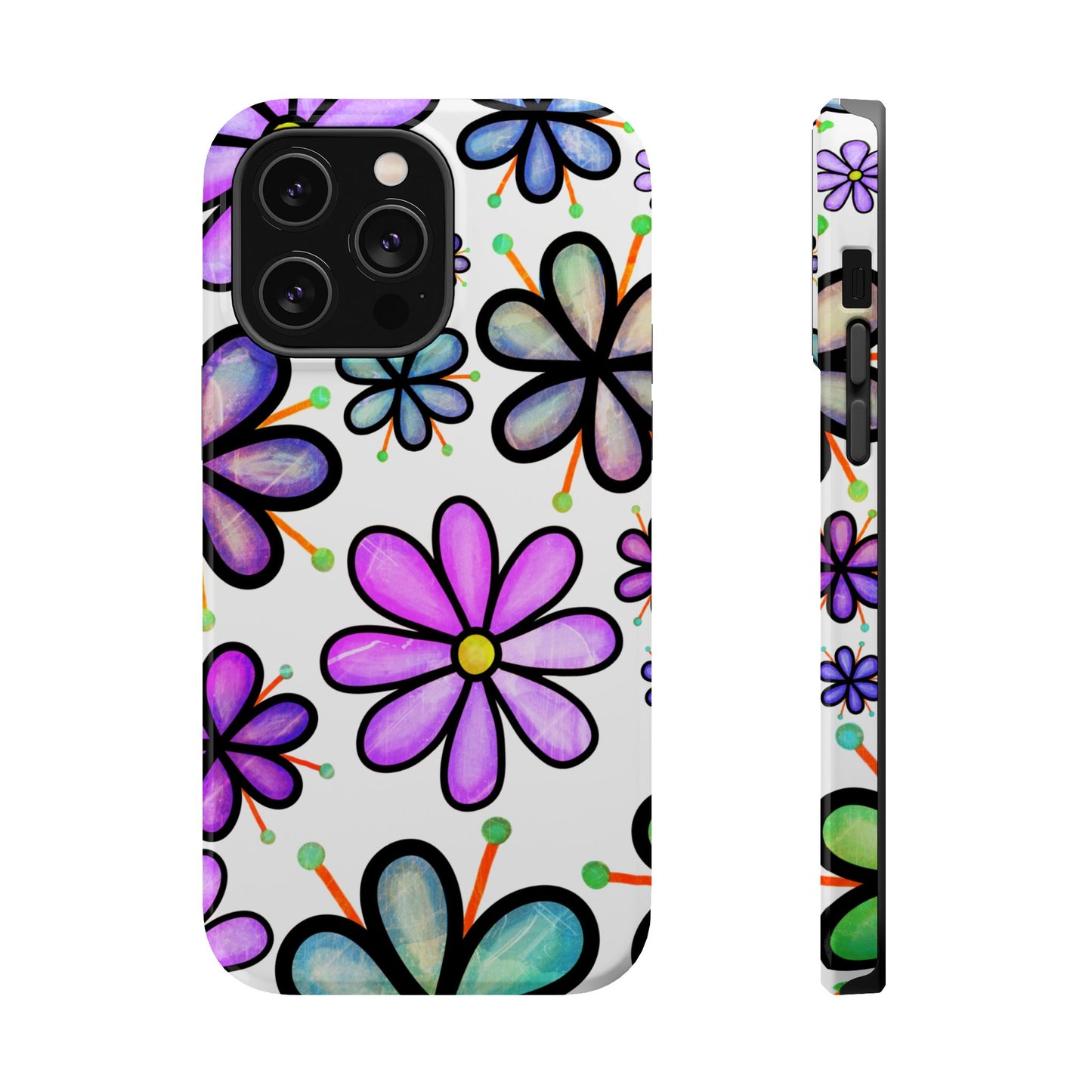 Whimsical Lavender Floral MagSafe iPhone Case – Ultra-Slim, High-Gloss Finish