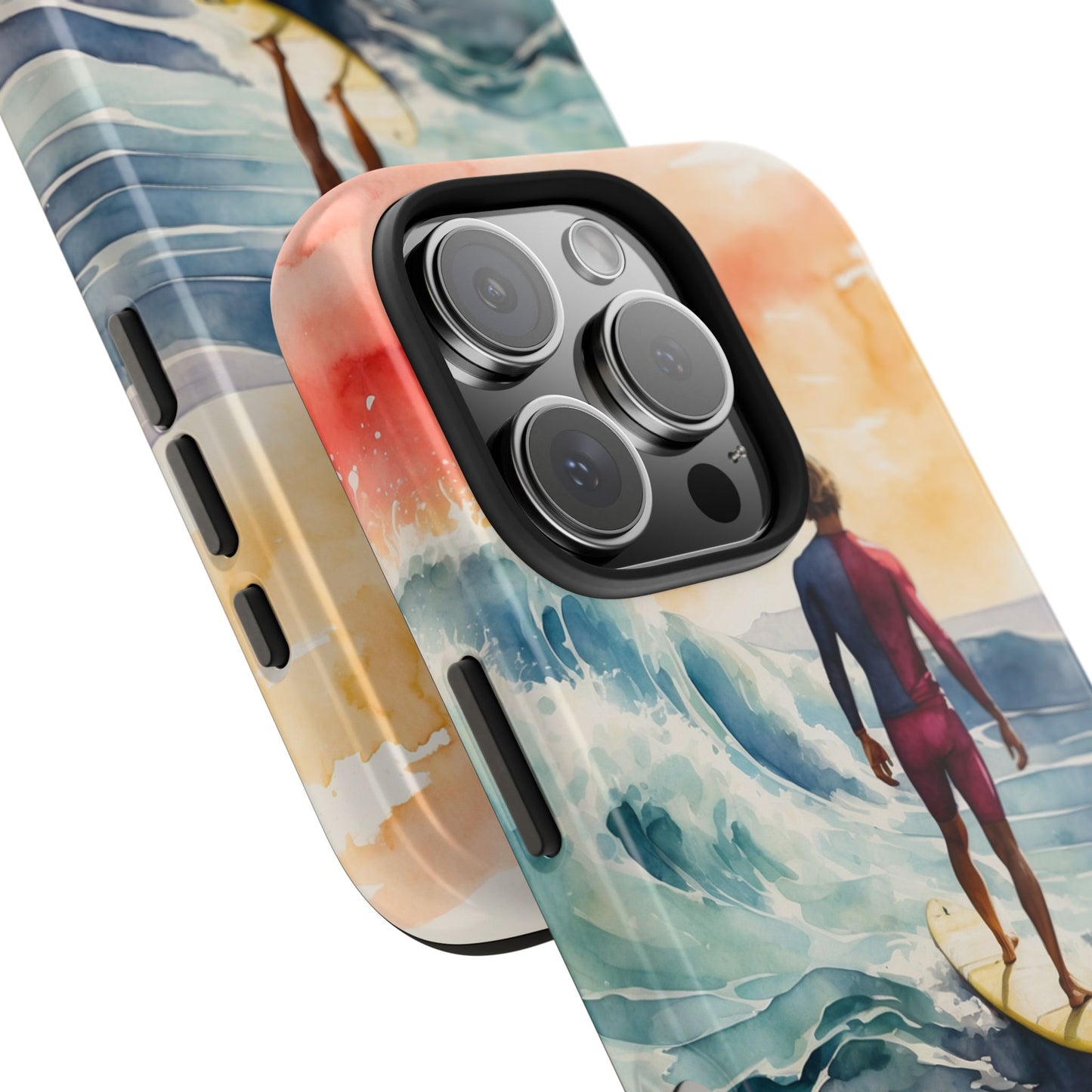 Surfer’s Sunset Wave iPhone Case – Vibrant Watercolor Design