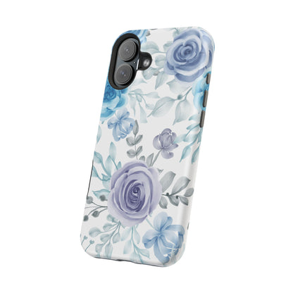 Elegant Blue & Violet Roses MagSafe Case – Artistic Floral Protection with Magnetic Charging Compatibility